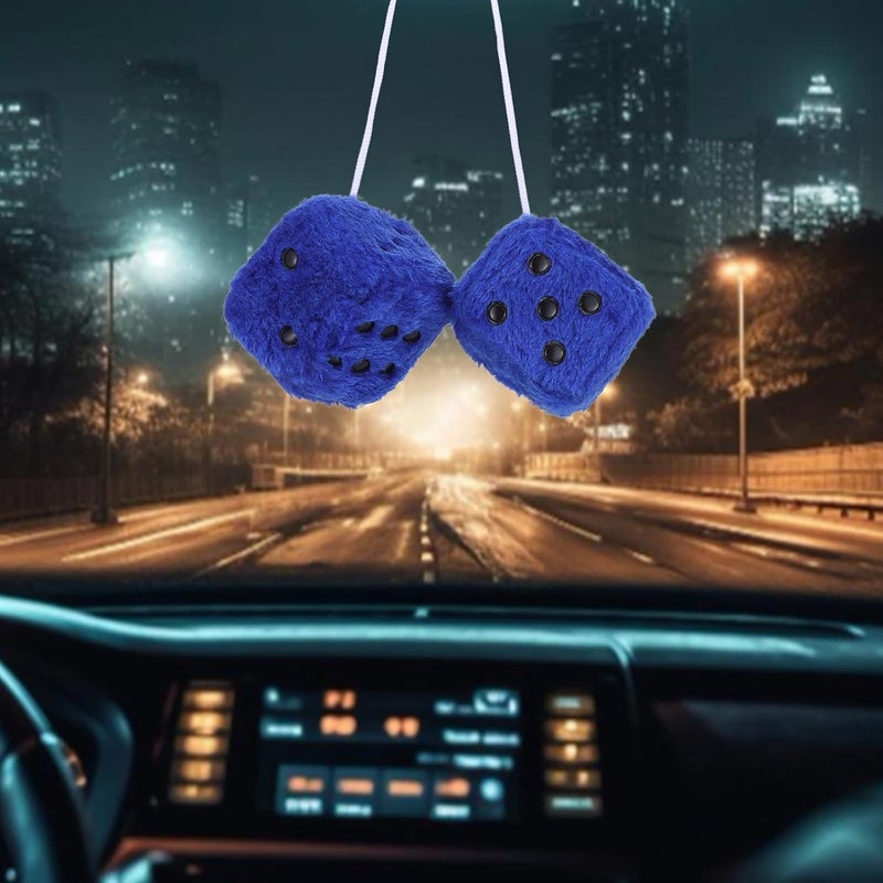 Telooco Fuzzy Dice Pair 2.36” of Decorative Fuzzy Plush Dice for Car Mirror Interior Rearview Mirror Hanging Ornament Car Accessories (Royal Blue) - Image 4